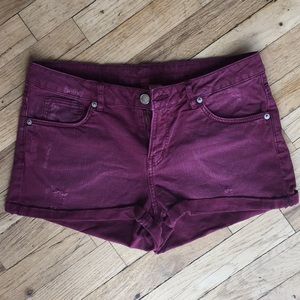 Maroon denim shorts